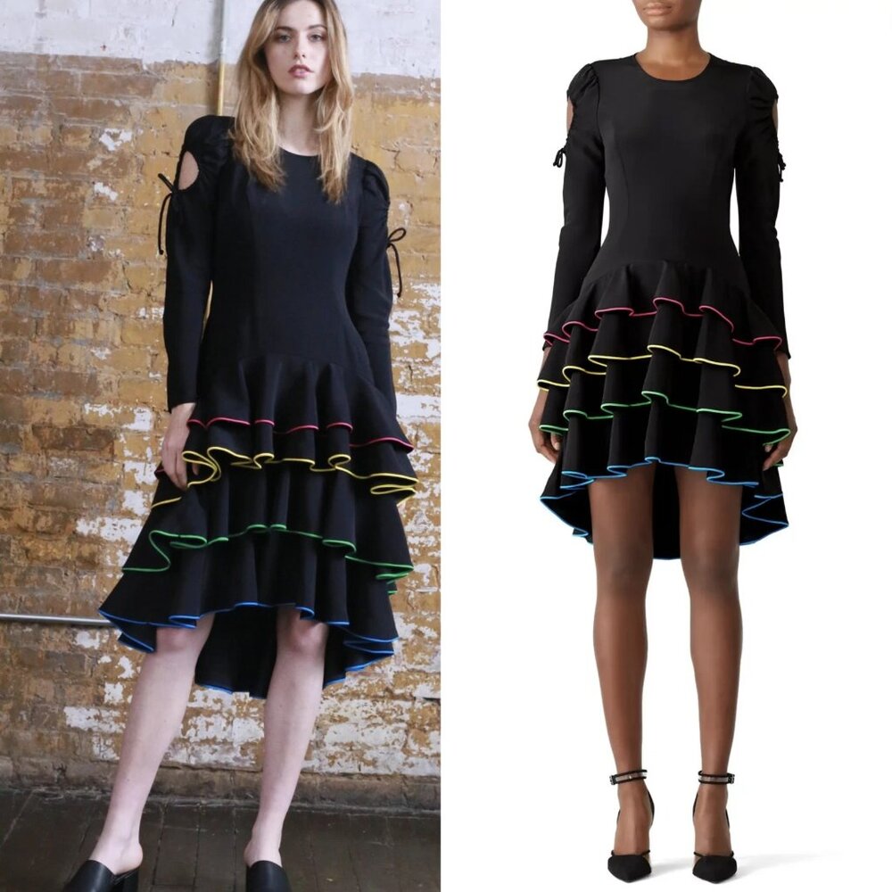 Viva Aviva Adora Silk Crepe Rainbow Ruffle Women's Dress - Size 2